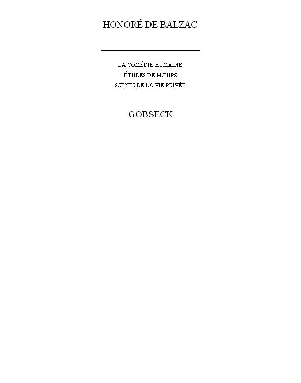 Gobseck et autres récits d'argent