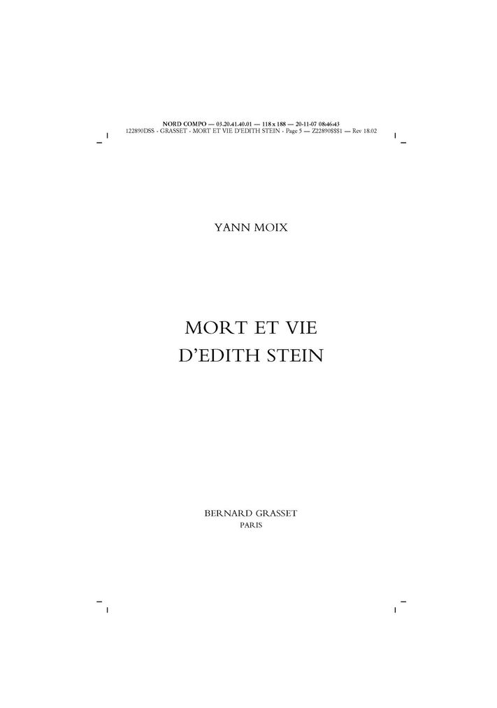 Mort et vie d'Edith Stein
