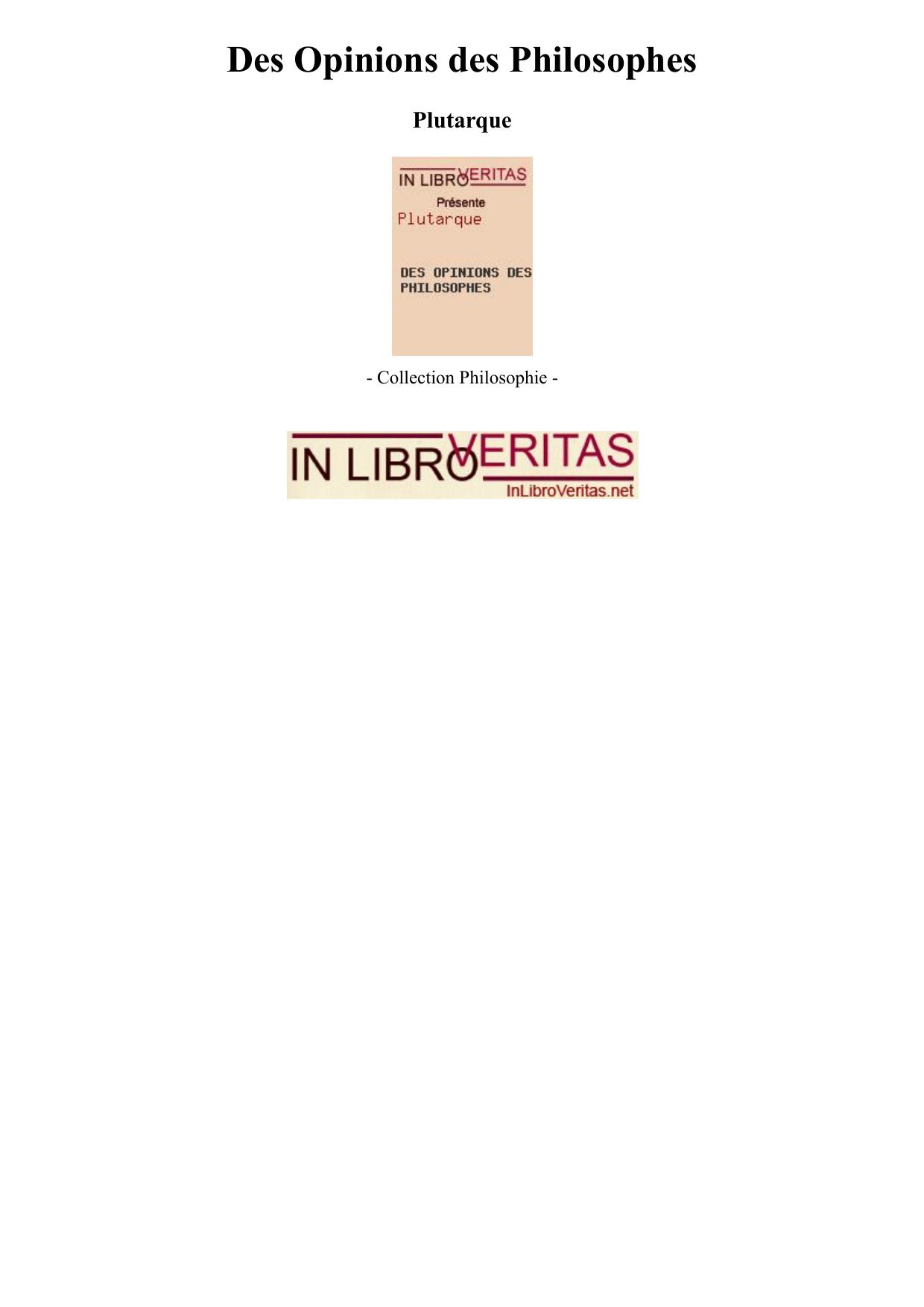 Des Opinions des Philosophes