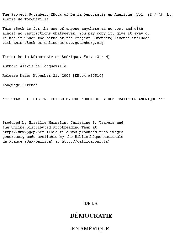 De la Démocratie en Amérique, tome deuxième