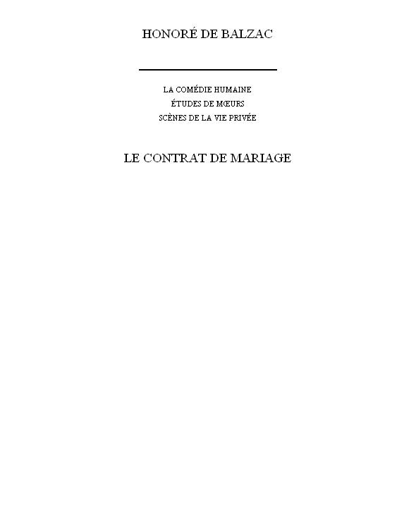Le Contrat de Mariage