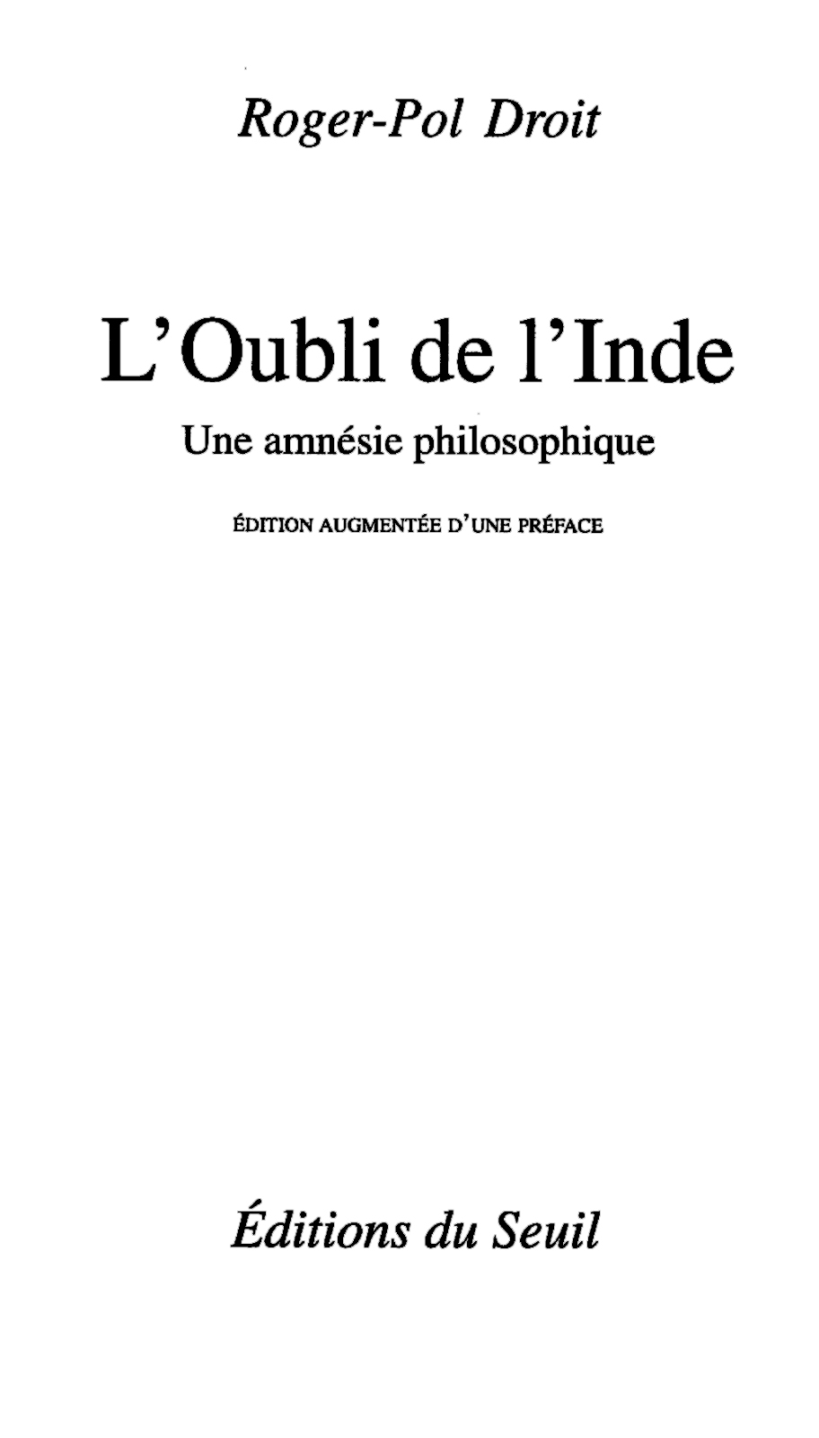 L'Oubli de l'Inde