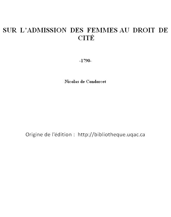 Sur l'admission des femmes au droit de cité
